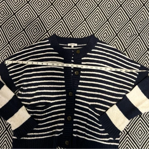 Madewell Navy and White Striped Button-Front Cardigan - Picture 4 of 9